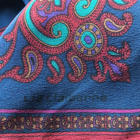 Vintage Liz Claiborne Silk Navy and Red Paisley Scarf - Picture 5 of 6